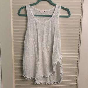 Sundry White Linen Pom Pom Trim Tank Top Size 2/Medium
